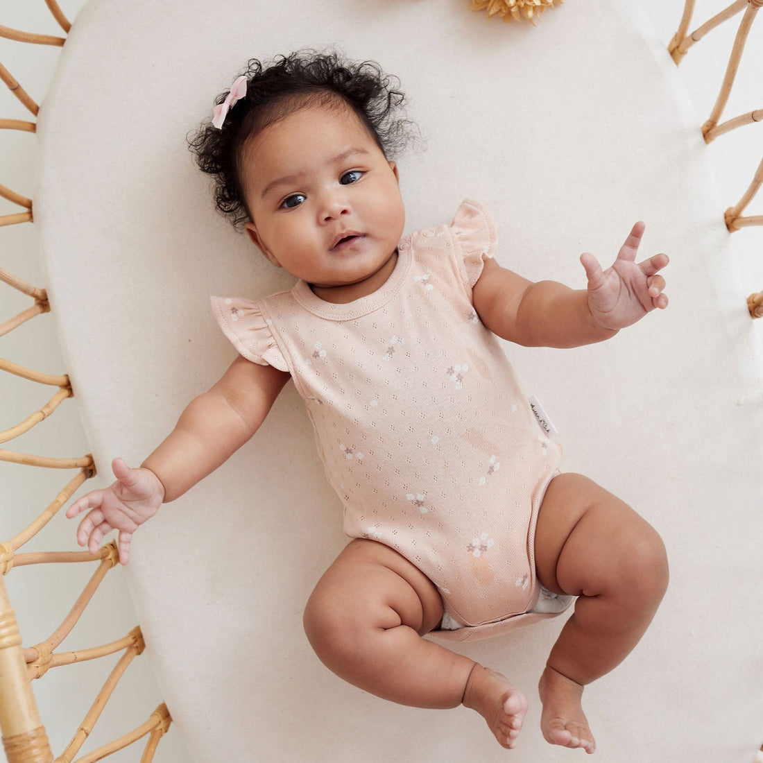 Baby Girls Flutter Sleeve Bodysuit Floral Petal Pointelle Onesie