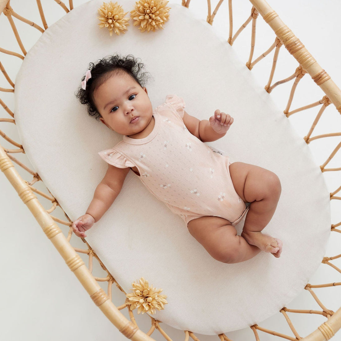 Baby Girls Flutter Sleeve Bodysuit Floral Petal Pointelle Onesie