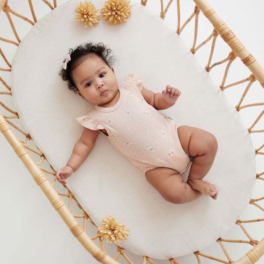 Baby Girls Flutter Sleeve Bodysuit Floral Petal Pointelle Onesie