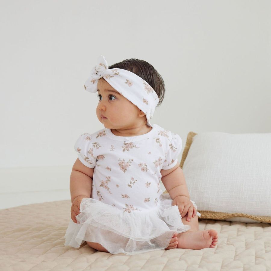 Organic Cotton Floral Blossom Tutu Onesie White Tulle