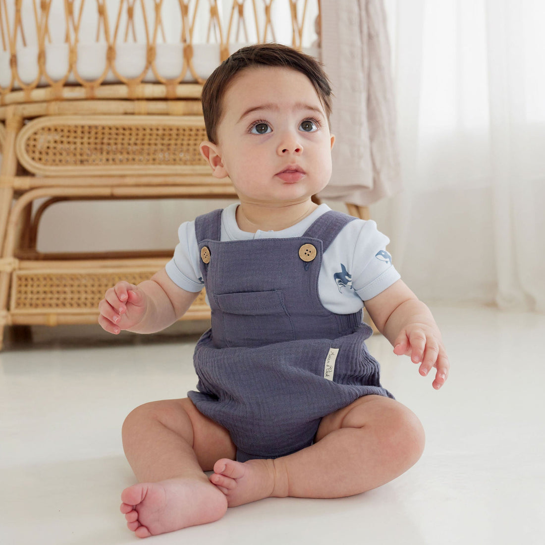 Baby Newborn Blue Orca Whale AOP Henley Onesie