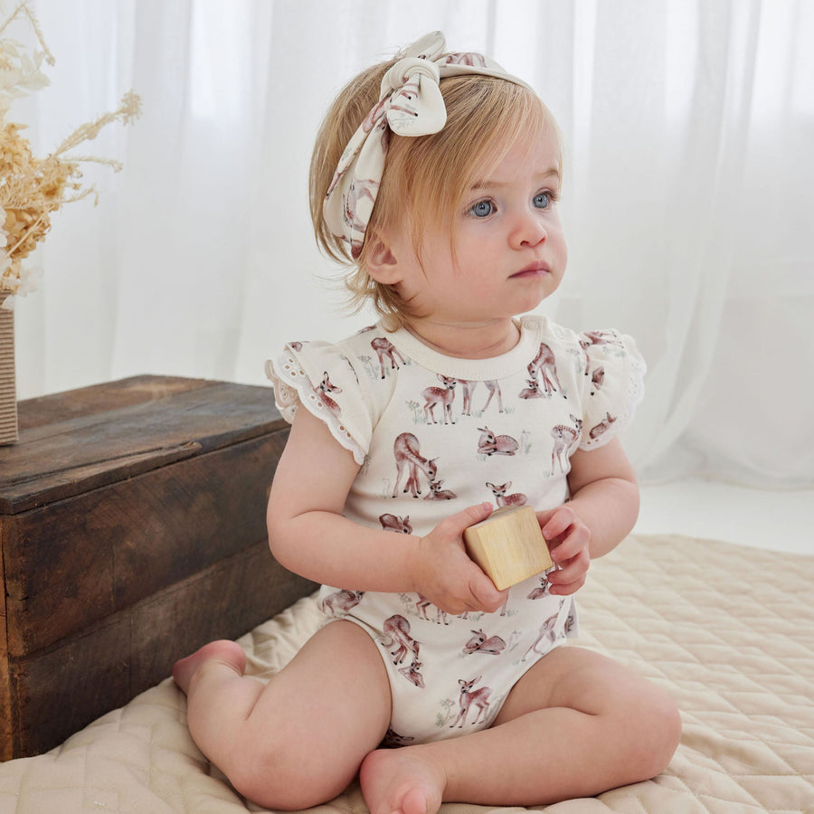 Baby Girls Watercolour Fawn Meadow AOP Flutter Onesie