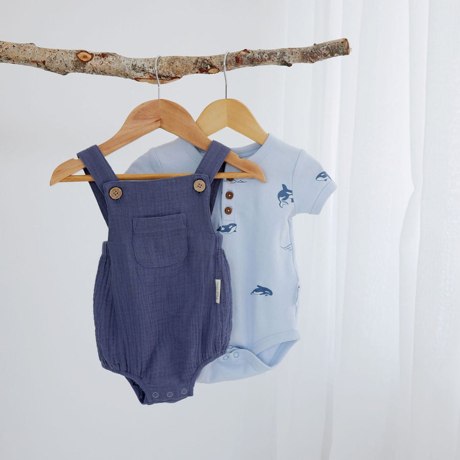 Baby Newborn Blue Orca Whale AOP Henley Onesie