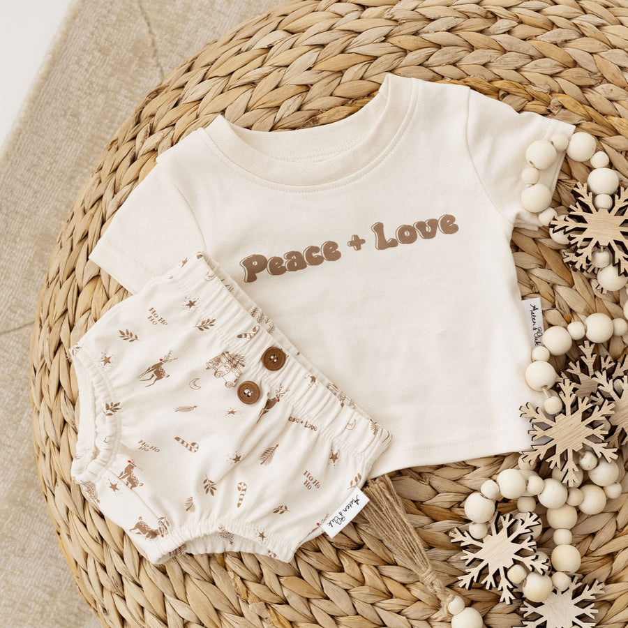 Baby & Toddler Christmas Natural Peace + Love Print Tee Top