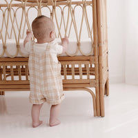 Baby Boys Checkered Taupe Gingham Muslin Overalls