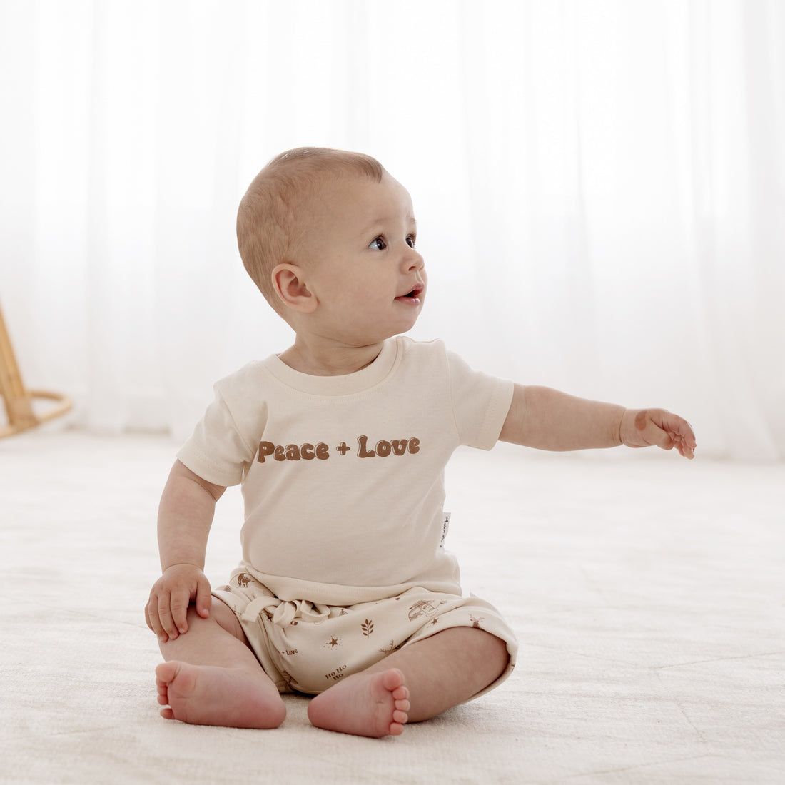 Baby & Toddler Christmas Natural Peace + Love Print Tee Top