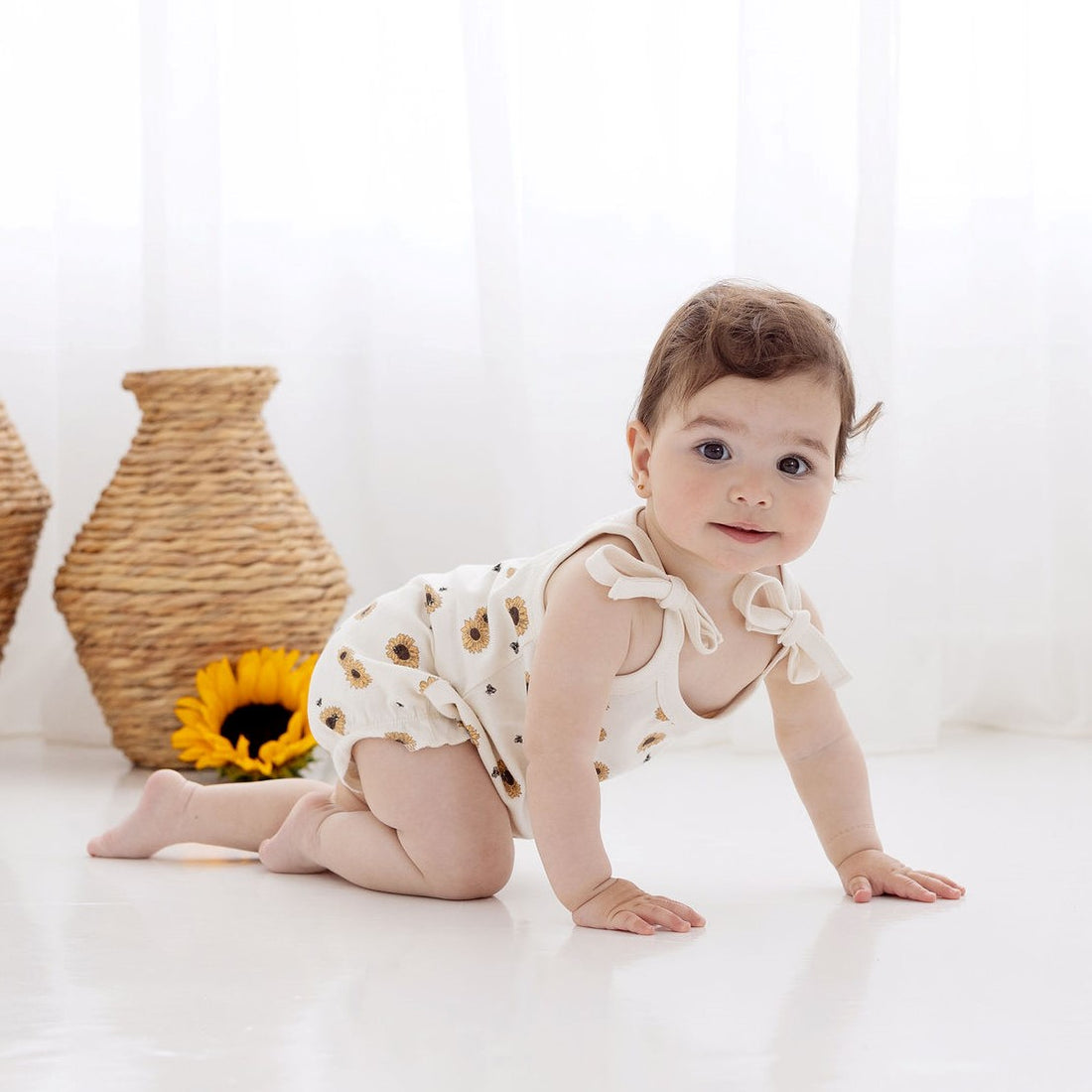 Organic Sunflower Baby Bubble Romper Playsuit Summer