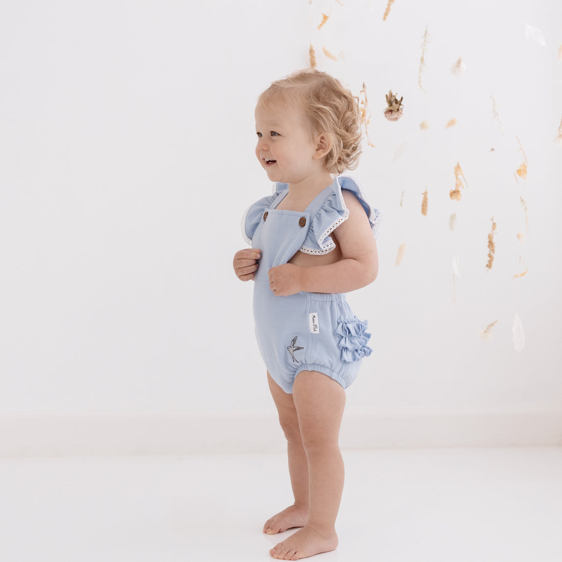 Baby Girls Denim Romper Chambray Ruffle Playsuit Ruffles