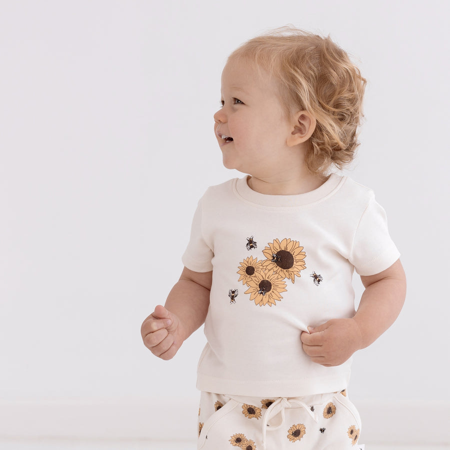 Baby Girls Floral Sunflower Print Tee Natural Cotton