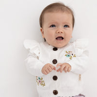 Baby Girls White Pointelle Knit Ruffle Sleeve Cardigan