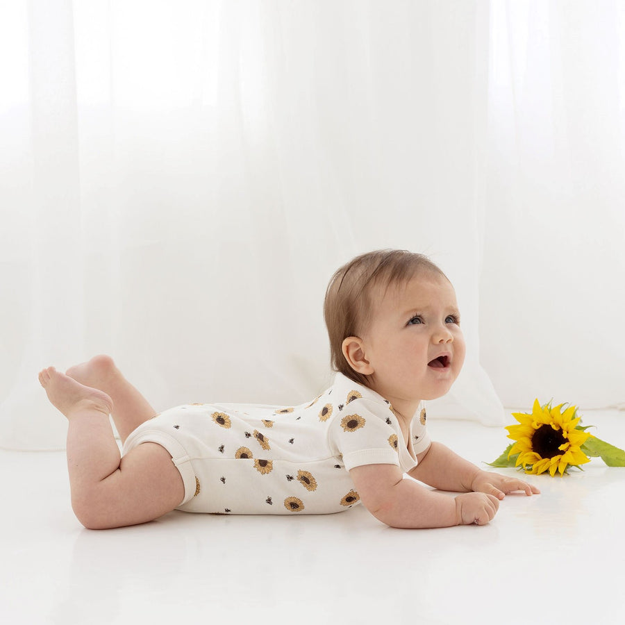Baby Girls Natural Neutral Sunflower AOP Onesie Bodysuit