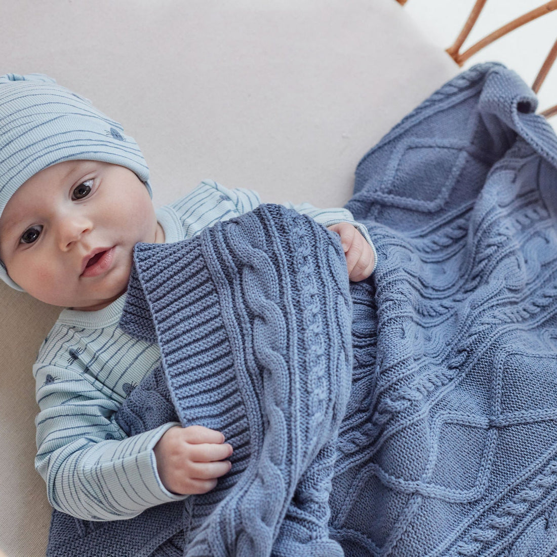 Baby Boys Winter Navy Bluestone Cable Knit Blanket Newborn