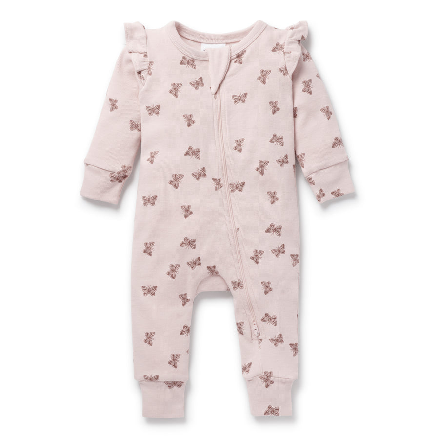 Baby Girl Newborn Pink Ribbed Soft Butterfly Rib Zip Romper