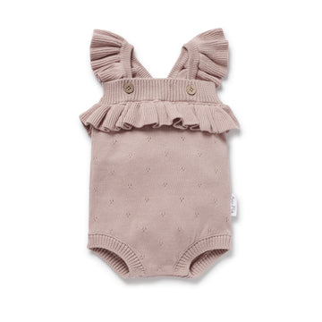 Baby Girl Pointelle Knitted Pink Wild Rose Ruffle Knit Romper