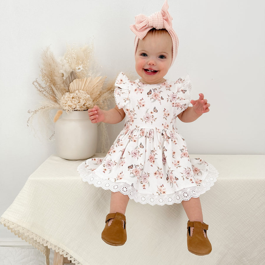 Baby & Toddler Girls Floral Butterfly Garden Ruffle Dress White