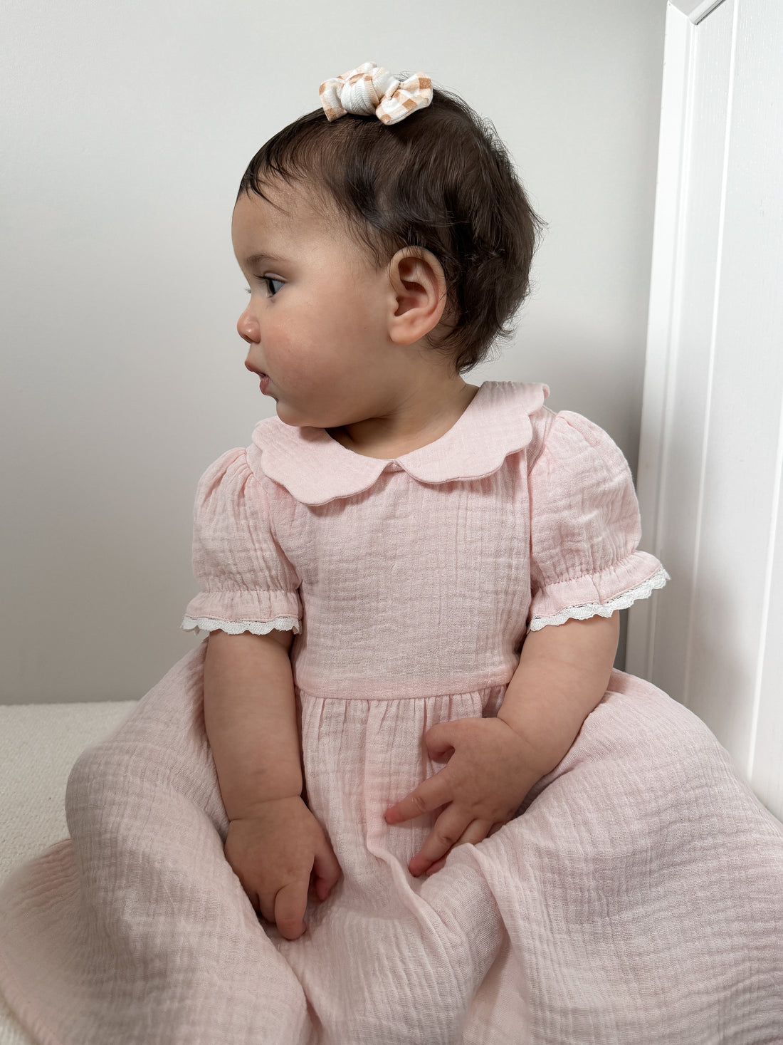 Pale Pink Muslin Trim Dress