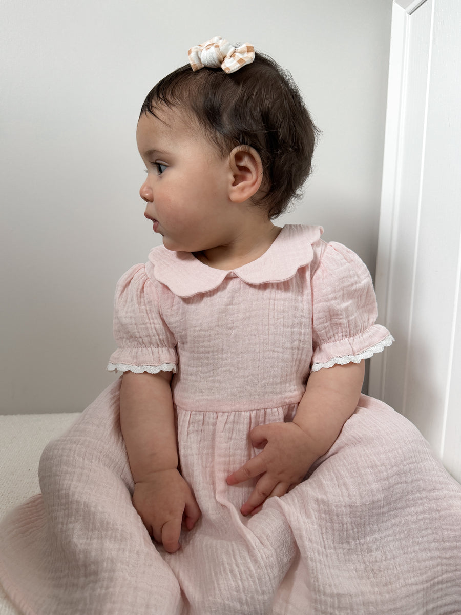 Pale Pink Muslin Trim Dress