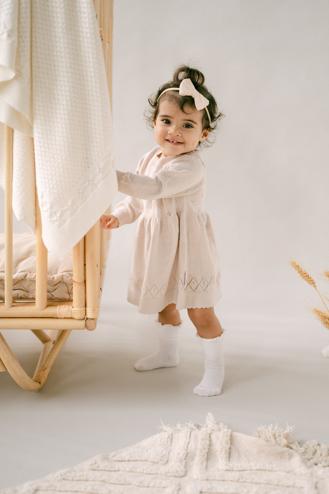 Oatmeal Pointelle Knit Dress