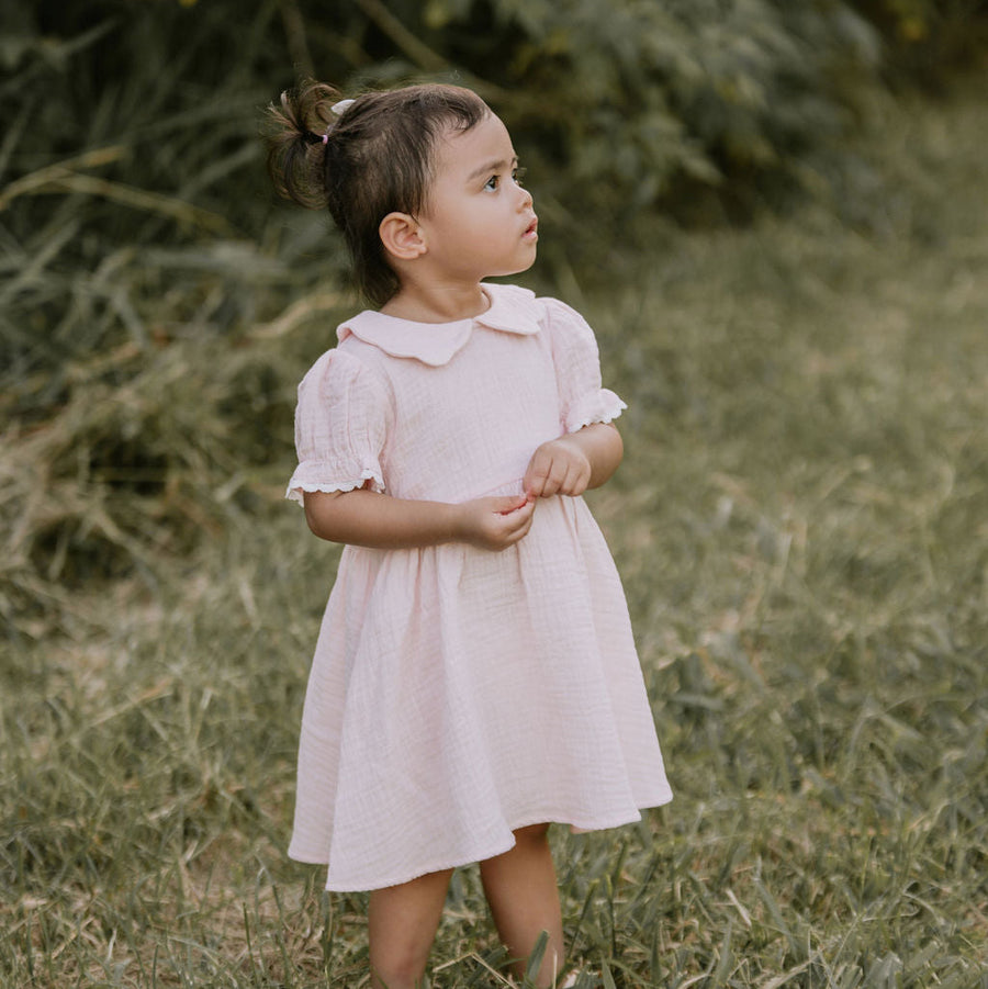 Pale Pink Muslin Trim Dress