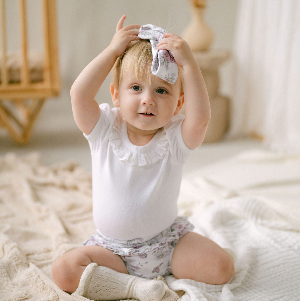 White Ruffle Rib Puff Sleeve Onesie