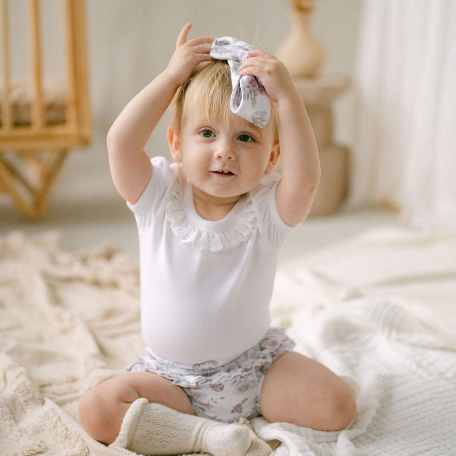 White Ruffle Rib Puff Sleeve Onesie