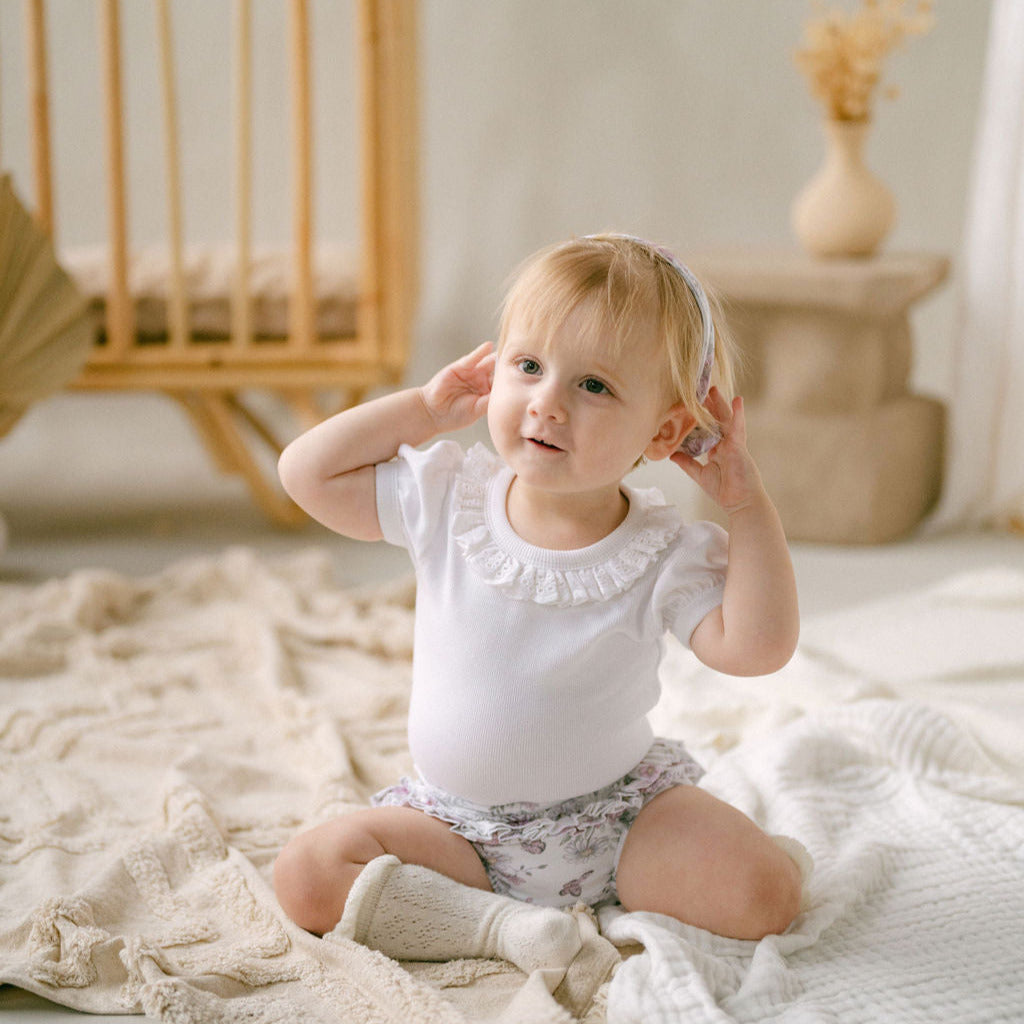 White Ruffle Rib Puff Sleeve Onesie