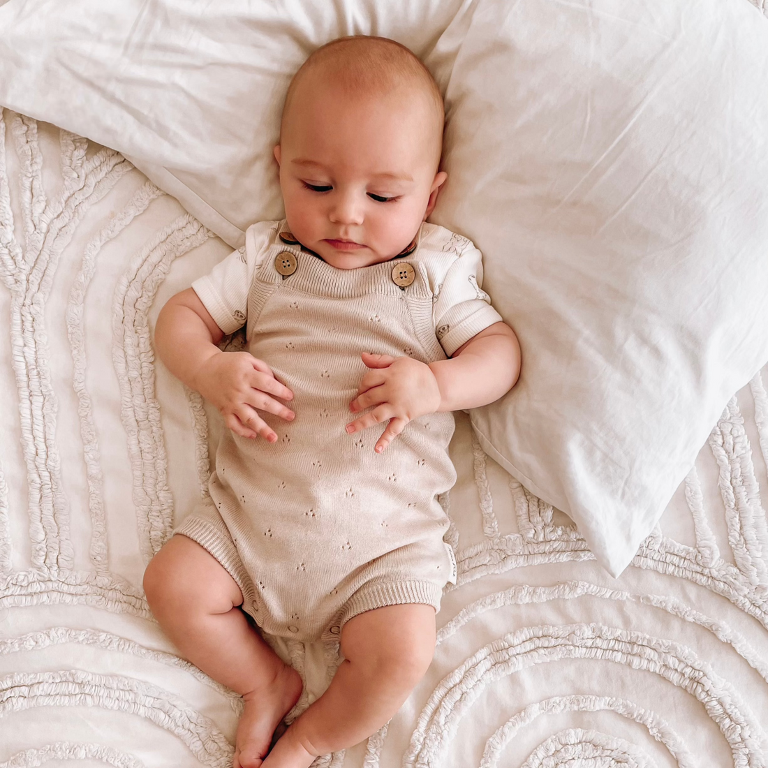 Oatmeal Pointelle Knit Romper