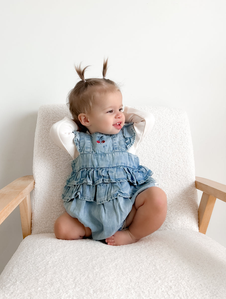 Cherry Tencel Denim Ruffle Playsuit