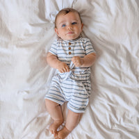 Blue Stripe Rib Henley Top