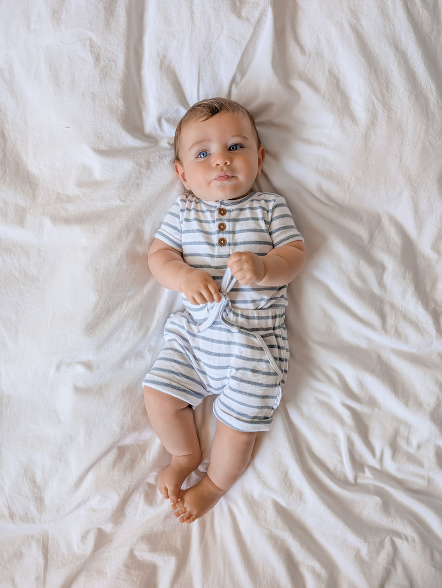 Blue Stripe Rib Henley Top
