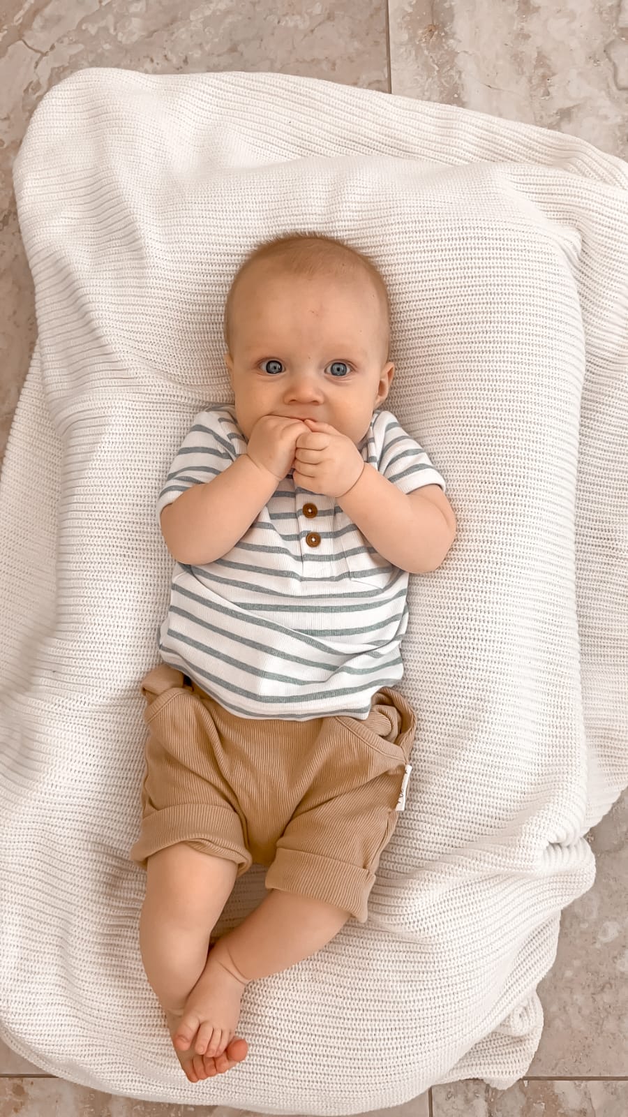 Blue Stripe Rib Henley Top