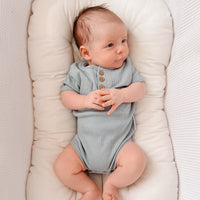 Baby Boys Ribbed Bodysuit Slate Rib Henley Onesie