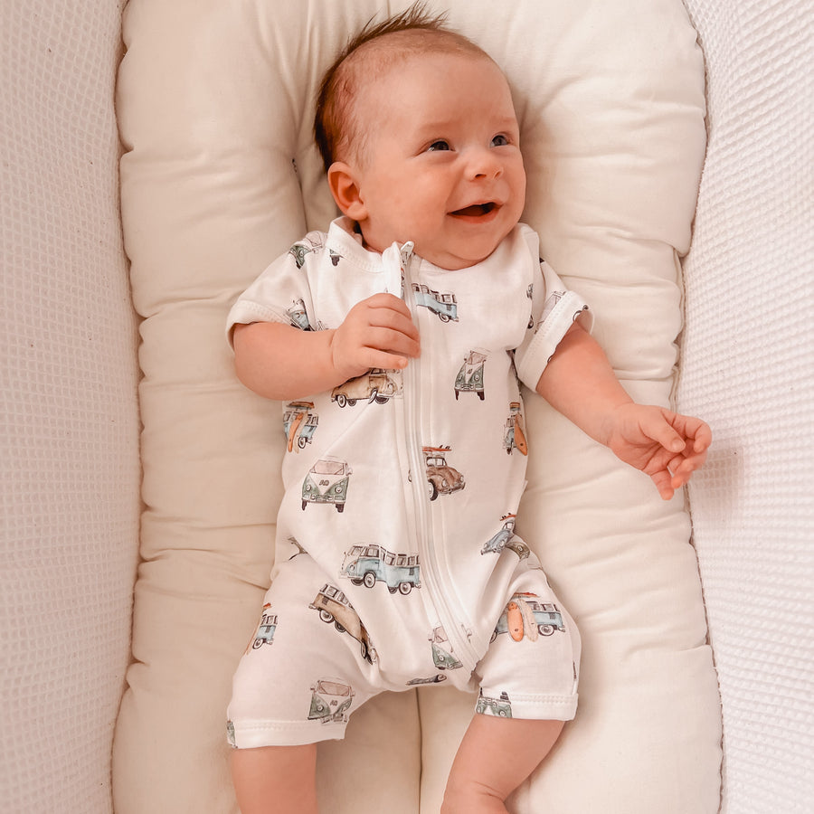 Beach Life Zip Romper Baby Boys Grosuit Cars Van