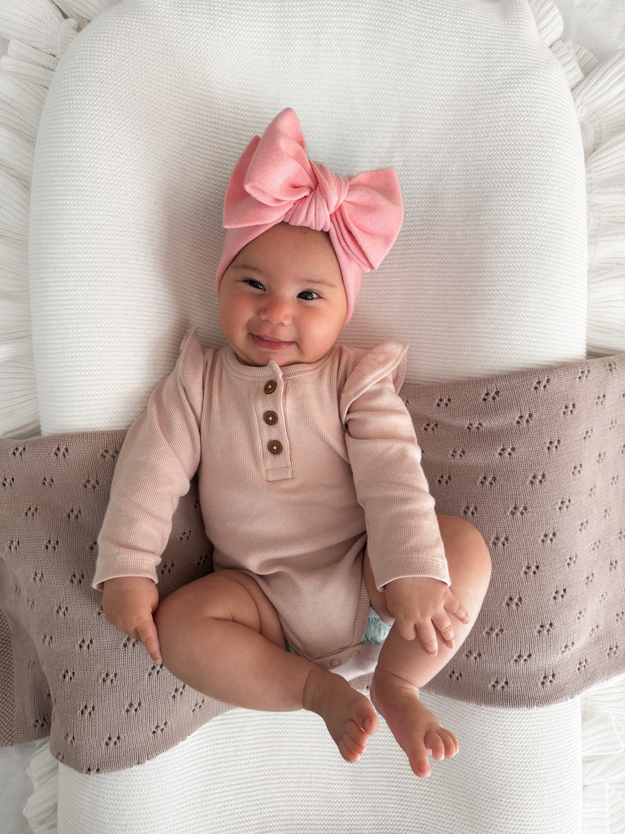Pale Pink Rib Flutter Onesie