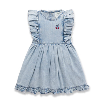Cherry Tencel Denim Ruffle Dress