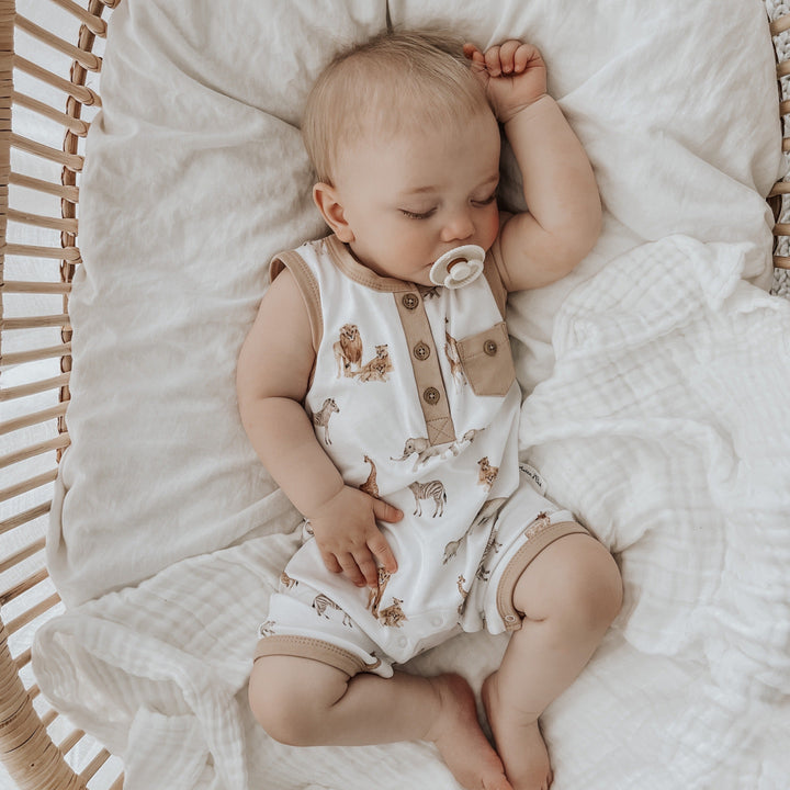 Baby Boys Animal All In One Savanna Henley Romper