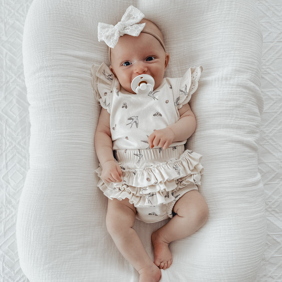 Baby Girls Bird Swallow Ruffle Bloomers Natural Pants