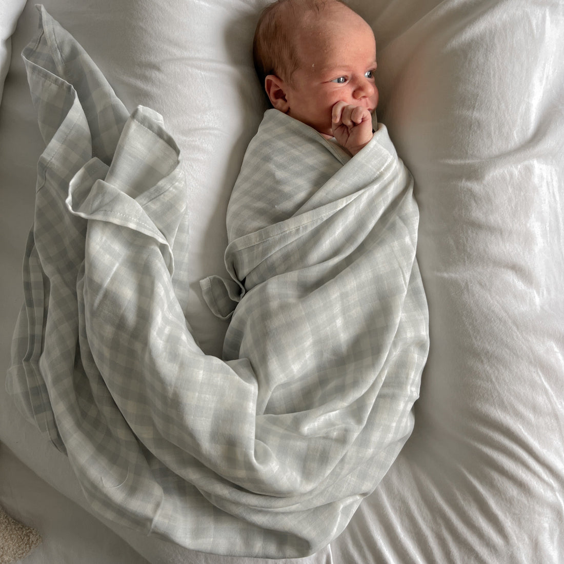 Sage Green Gingham Baby Swaddle Muslin Wrap