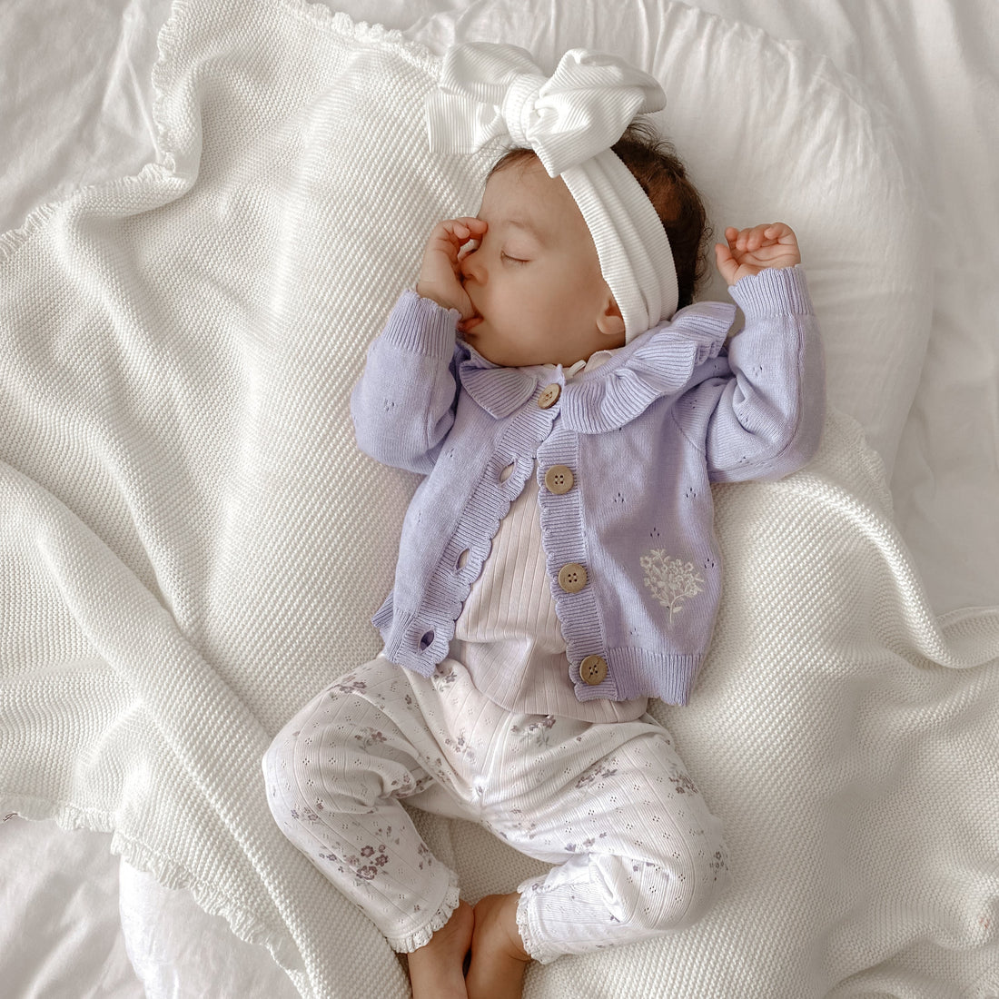 Baby Toddler Girl Lavender Pointelle Knit Ruffle Cardigan