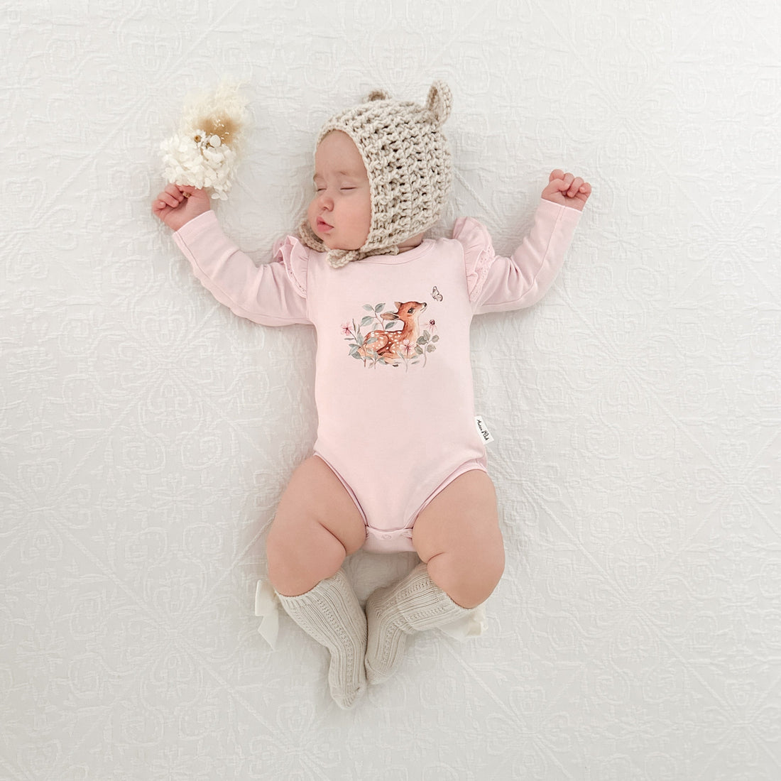 Baby Girls Pink Vintage Meadow Print Onesie Bodysuit Flutter