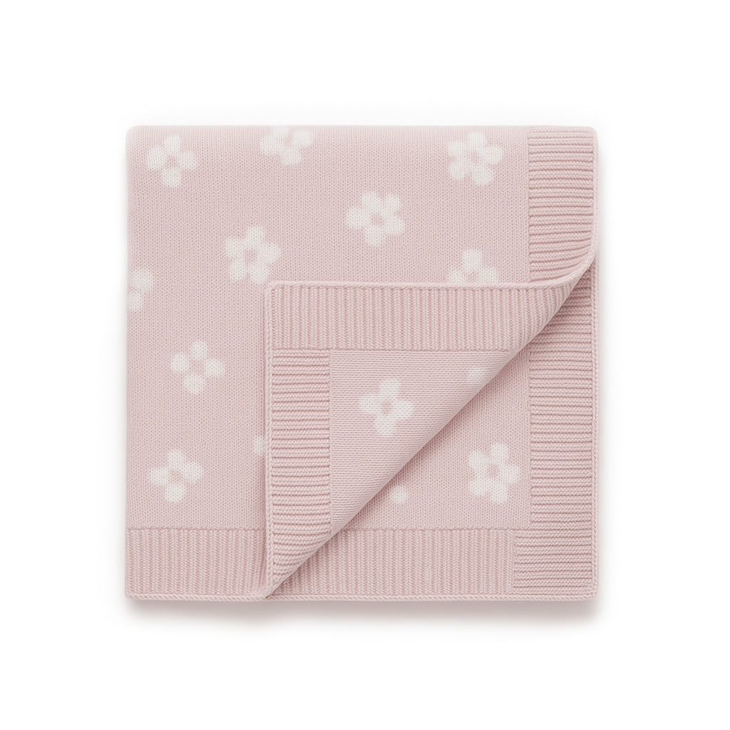Pink Knit Flower Blanket