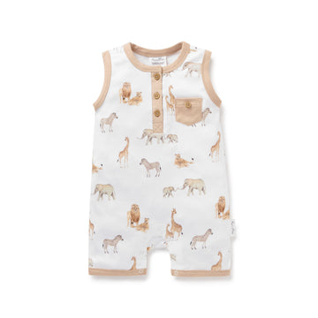 Baby Boys Animal All In One Savanna Henley Romper