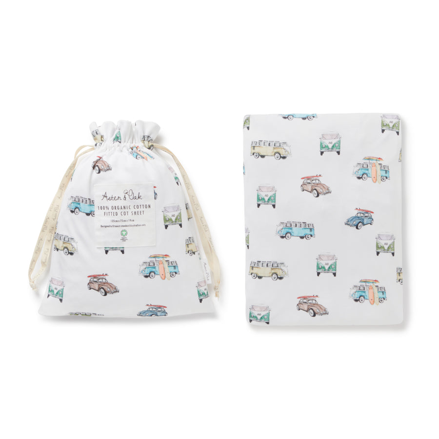 Baby Boys Beach Life Cot Sheet Set Cars Vans