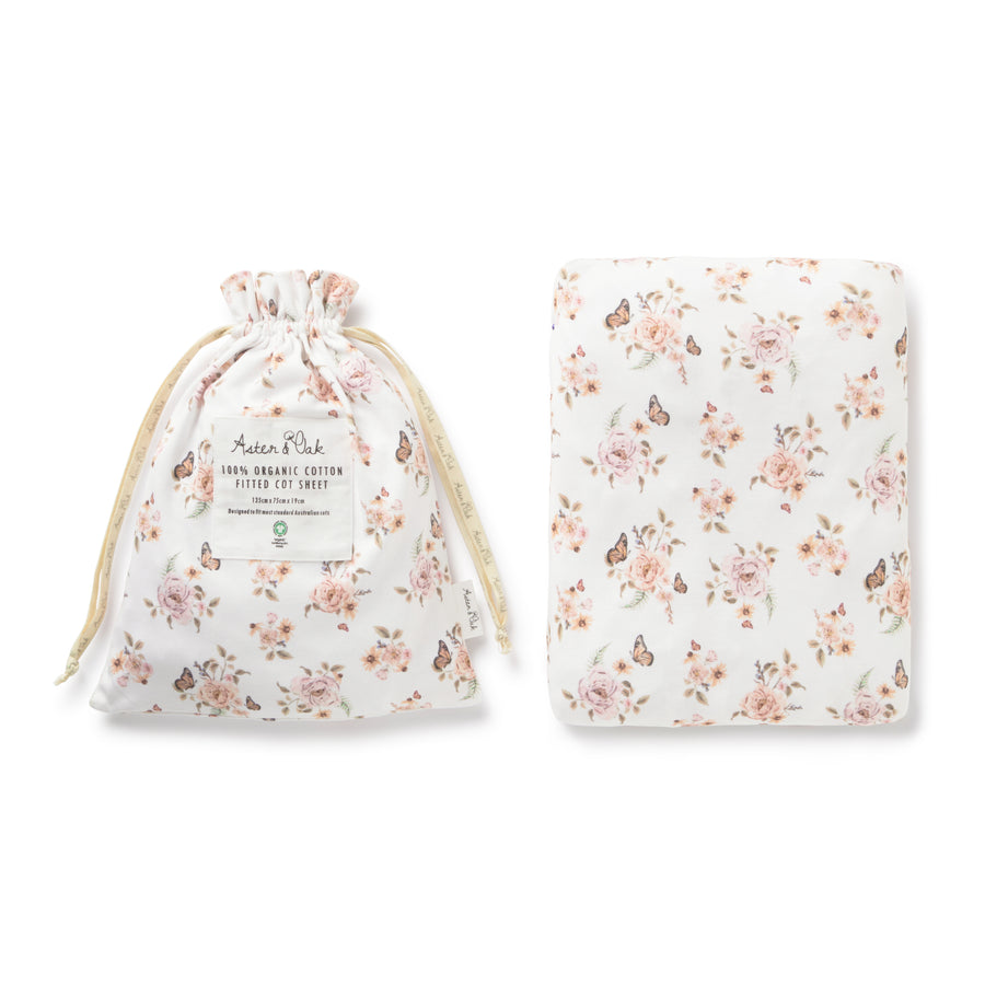 Baby Girls Organic Cotton Butterfly Garden Cot Sheet Bedding