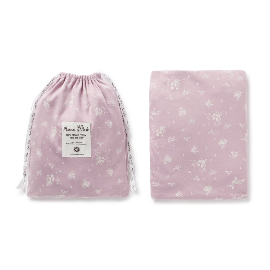 Baby Girls Pink Cotton Flower Willow Floral Cot Sheet