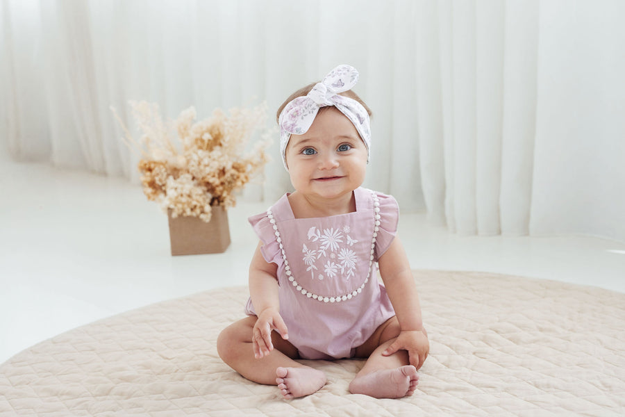 Orchid Daisy Embroidered Romper