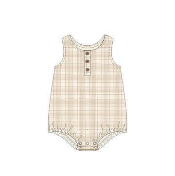 Beige Plaid Flannel Bubble Romper
