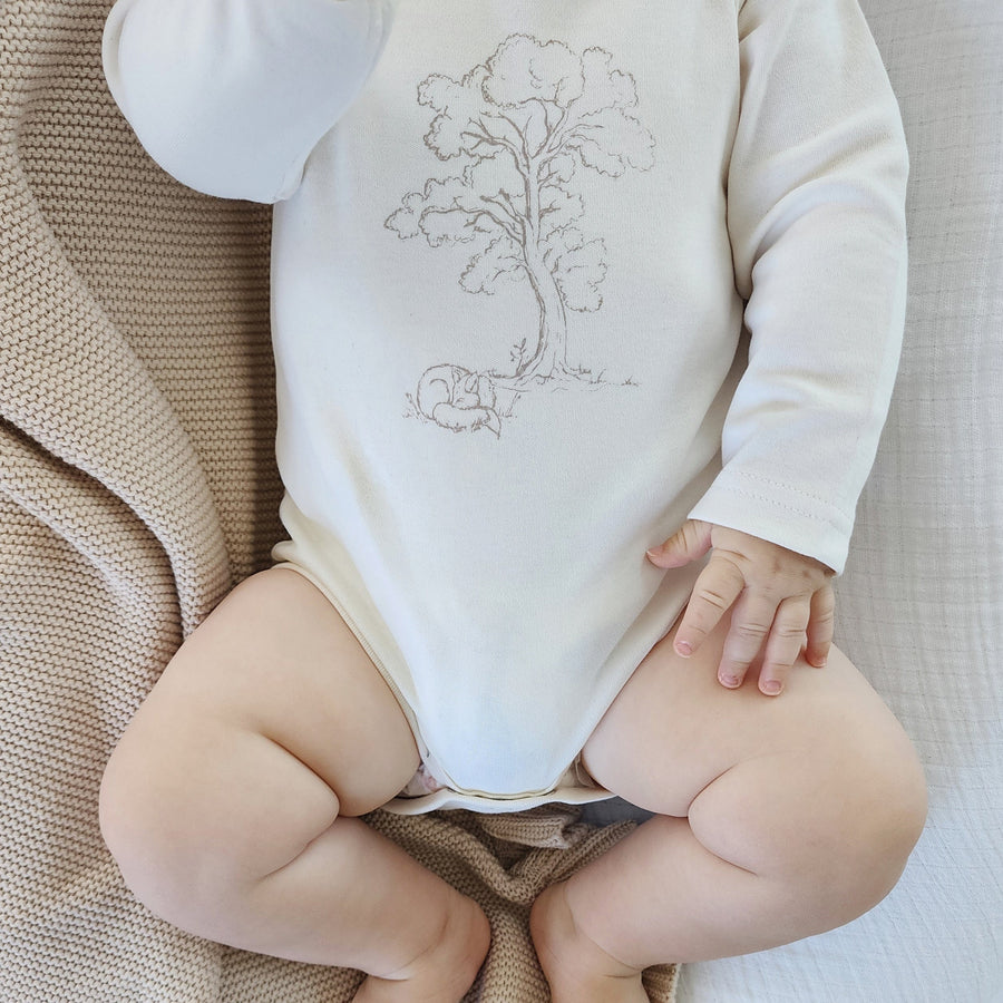 Baby Boy Sleepy Fox Print Onesie Bodysuit Natural