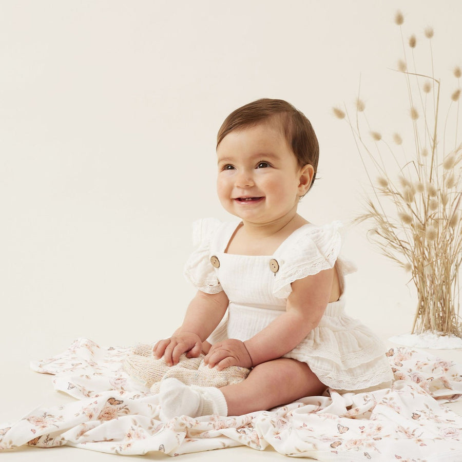 Baby Girl White Muslin Ruffle Playsuit Pretty Christening Birthday 