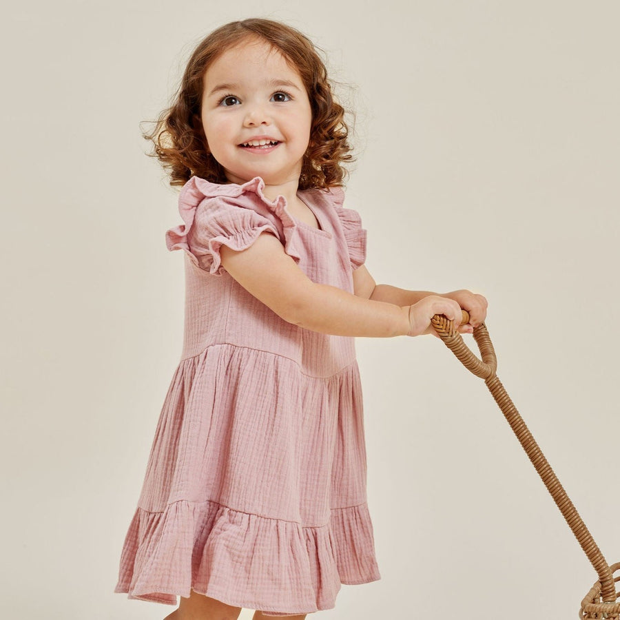 Pink Muslin Ruffle Dress